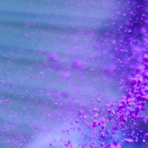 Close-up of hands throwing vibrant purple powder outdoors, capturing motion and color.